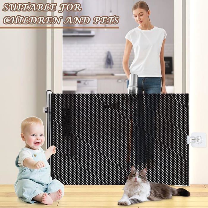 Barrière D'Escalier Rétractable Pour Bébé 68 X 125 Cm - Extensible Sans Perçage Sécurité Enfants Animaux