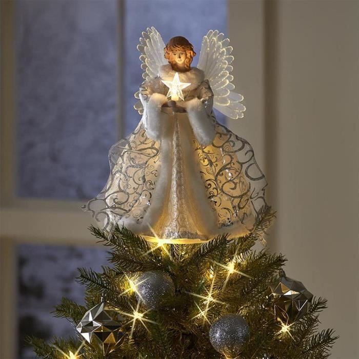 Décoration de table de Noël, boule à neige avec ange lumineux LED