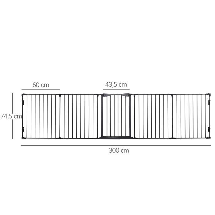 PawHut Barrière de sécurité chien barrière autoportante barrière modulable  pliable 6 panneaux 2 pieds support bois de pin 432 x 36 x 70 cm  blanc