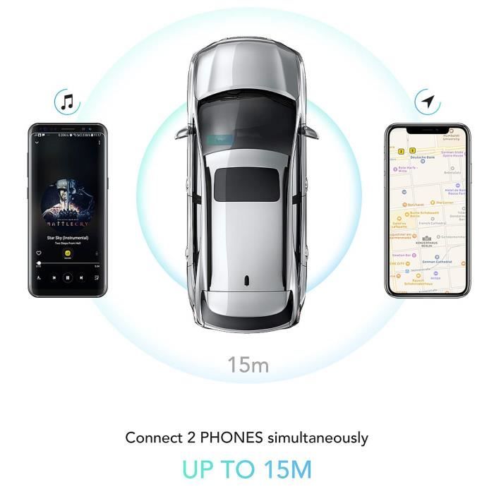 Kit Mains Libres pour Voiture Bluetooth 5.0 Haut-Parleur Micro Intégré avec  Clip Support du GPS, Musique Slot Carte TF Reconnexion Automatique,  Enceinte Voiture Brise-Soleil iOS Siri&Assistant Google : :  High-Tech