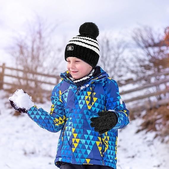 3 Pièces Gants Chaud Enfants Bonnet d'Hiver Echarpe pour Enfants