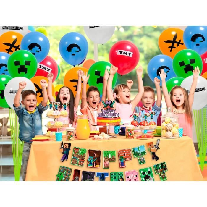 Unique Minecraft Fournitures de fête d'anniversaire pour garçons et filles  – Comprend 1 nappe Minecraft (137,2 x 213,4 cm en plastique), 8 ballons