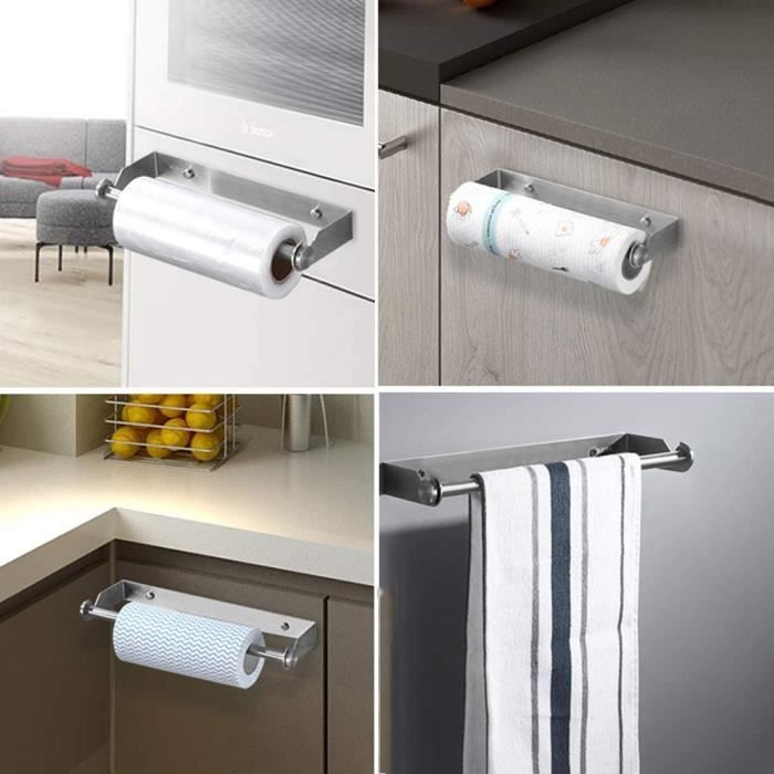 Porte-rouleau De Cuisine Mural Sans Perçage - Support Pour Essuie-tout, Film Alimentaire - En Fer Peint - 23,5x12x7 Cm