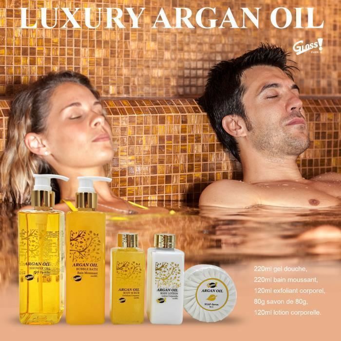 Coffret Cadeau Beauté Et Bien-Être Femme - Huile D'Argan Et Soins Hydratants - 6 Pièces - Blanc Et Or
