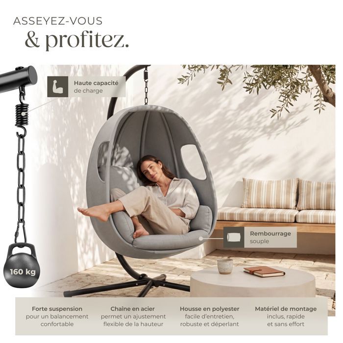 Tectake Fauteuil Suspendu Alison Style Boho Avec Une Capacité De Charge De 160kg - Beige