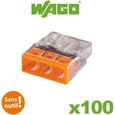 Borne pour boîtes de dérivation COMPACT avec boîtier transparent 3 conducteurs boîte de 100 - WAGO - 2273-203-0
