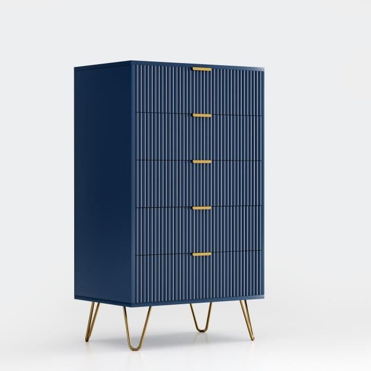 Meuble de rangement 60x40x102cm bleu marine pieds plaqués or