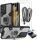 Pour Samsung Galaxy S21 Ultra 5G - Coque Résistante Anneau et Cordon réglable + 3 Films Protection écran vitre Verre trempé NOVAGO