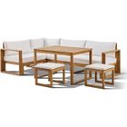 BOCARNEA Salon de jardin d'angle modulable LEVATA DINING - Bois d'acacia FSC - 7 personnes - Blanc cassé + Housse incluse