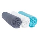 Lot de 3 draps housse coton 70x140 gris blanc turquoise - EASY DORT - Draps housse - Enfant - 100% Coton