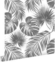 papier peint feuilles tropicales noir et blanc - 0,53 x 10,05 m - 139236
