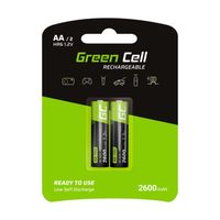 Green Cell 2600mAh 1.2V Lot de 2 Piles Rechargeables Ni-MH Type AA, Préchargée, Mignon Batterie, HR6 Pile, Faible Auto-décharge