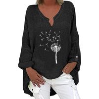 Lacets Imprimes T-Shirt à Manches Longues pour Femmes avec col en V imprimé Floral et Ourlet irrégulier Lacets Imprimes noir
