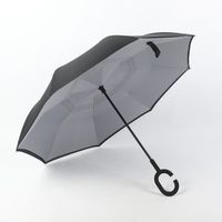 Parapluie Inversé - Anti-UV Double Couche Coupe-Vent Parapluie - Mains Libres poignée en forme Ç Parapluie(gris)