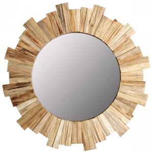 60 cm de Diam/ètre Miroir Mural Rond Bois de Pin Massif Noir Classic by Casa Chic