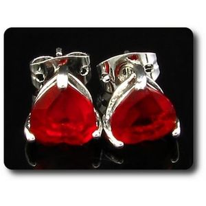 Boucles D'Oreilles En Zirconium Cubique Rouge Rubis - Plaqué Or Blanc - Dormeuses - Qualité AAA