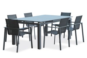 Ensemble table et chaise de jardin Table de jardin ALU-MIAMI-TBALU avec rallonge et 6 fauteuils ALU-MIAMI-FT empilables