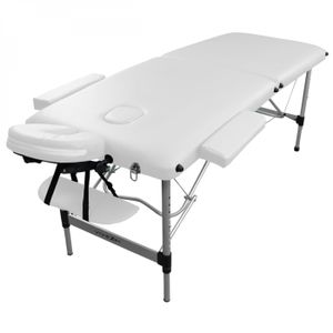 TABLE DE MASSAGE - TABLE DE SOIN Table de massage pliante 2 zones en aluminium + Accessoires et housse de transport - Blanc - Vivezen