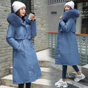 DOUDOUNE DOUDOUNE Femme Mode Coupe slim Garder au chaud Grand collier de fourrure Coton - Bleu TY