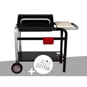 BARBECUE Barbecue à charbon - SOMAGIC - Vulcano 2600 - Cuve en fonte - Grille réglable - Chariot avec rangements