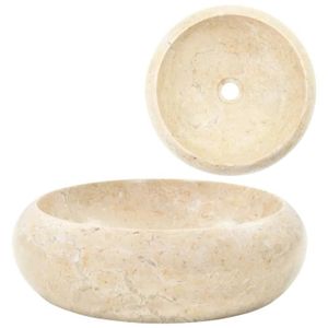 EVIER DE CUISINE Lavabo - YOSOO - Évier en marbre crème - Forme ronde - Diamètre 40 cm - Trou de vidange 4,5 cm