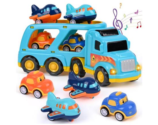 Jouet Garage Voiture 5-en-1 – Camion Transport Avec Lumières/Sons – Inertie – Cadeau Éducatif 2-6 Ans