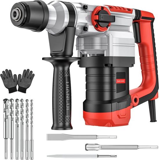 Marteau Perforateur 1500W SDS-Plus - 4 Fonctions - 4400BPM - Avec Burins Et Étui De Transport