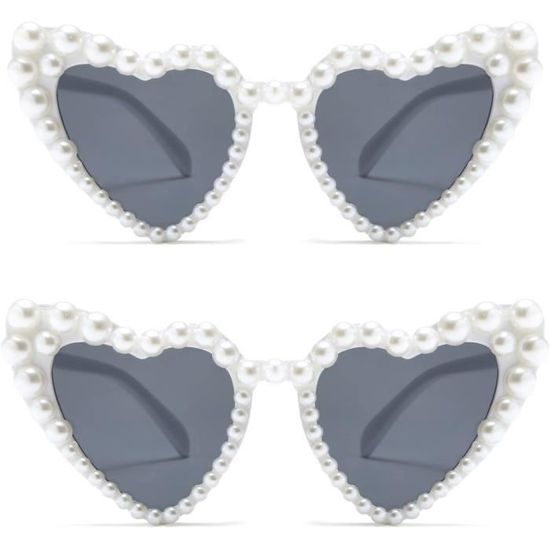 Long Keeper Lunettes De Soleil Femme Coeur Avec Perles Vintage - Protection UV400 Rétro Mode