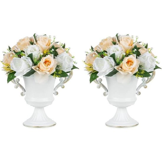 Sziqiqi Lot De 2 Petits Vases Urnes Blanc 14cm - Centre De Table Métal Pour Mariage Anniversaire Baptême