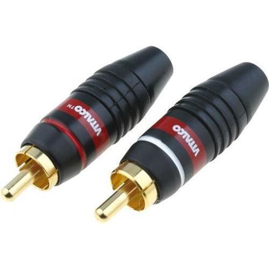 2 Connecteurs RCA Males - Blanc et Rouge - cable 6mm max - Or