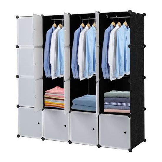 Armoire de Chambre Rangement 16 cubes, Armoire Portable DIY, Armoire