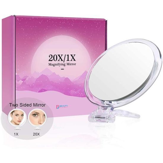 Miroir Grossissant 40x/1x Double Face – Avec Poignée, Pliable, Pour Maquillage Précis Et Soins