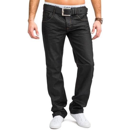 Hommes Coated Denim Pantalon noir brillant Coupe Slim Fit Jeans brillant Casual