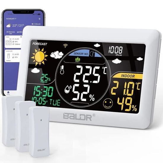2 Capteurs Extérieurs Sans Fil Pour Station Météo BALDR - Mesure Température Et Humidité, Portée 100 M, Blanc
