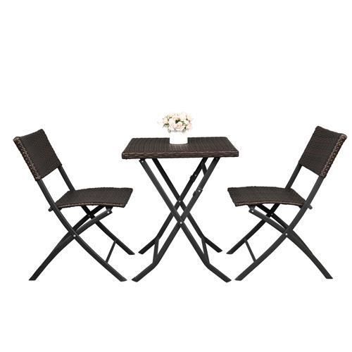 Salon de Jardin resine 2 places - table basse et 2 Chaises Pliables - Marron