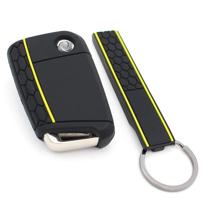 Finest-Folia - Coque en silicone VB pour clé de voiture à 3 boutons Noir-jaune-bleu nuit 760
