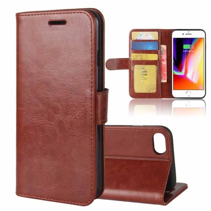 Coque iphone 8, Marron Cuir Haut Qualité Silicone Souple Fente de Cartes Élégante Ultra-fin Couleur pure