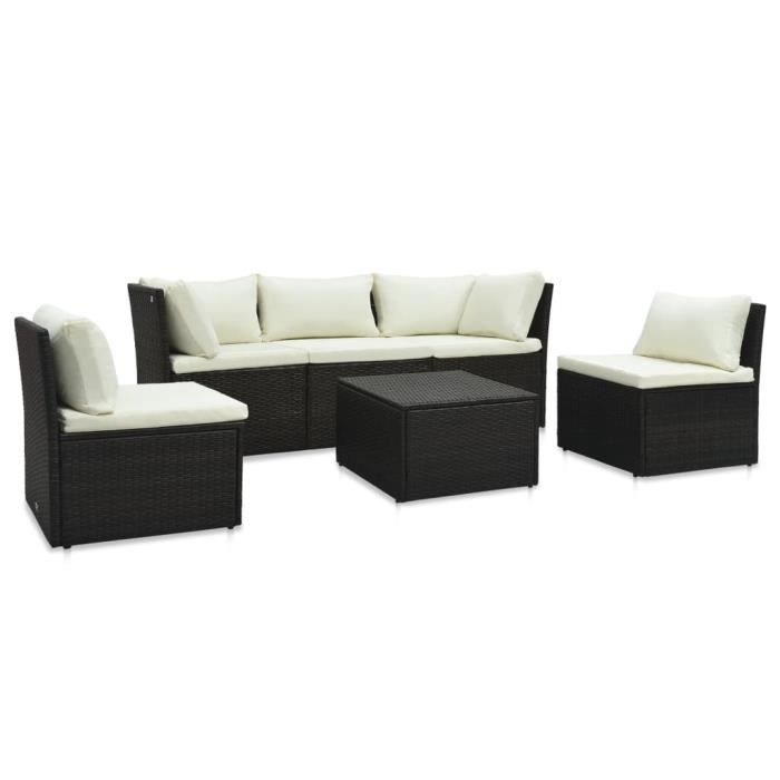 Salon de jardin 4 pcs avec coussins Résine tressée Noir HB47810 A044 -SUR