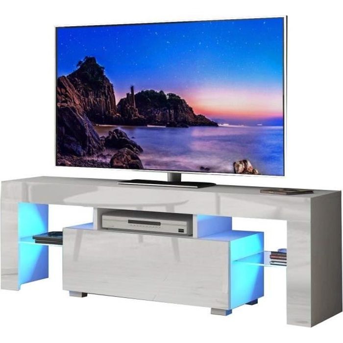 Meuble TV / Banc TV - LED - 130 cm - Blanc
