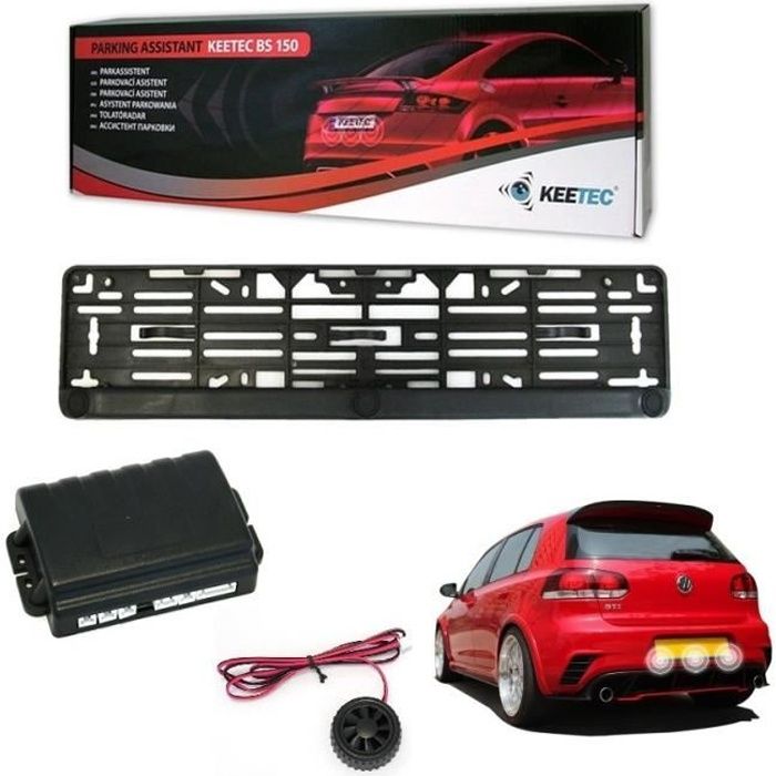 KIT RADAR DE RECUL SUR SUPPORT PLAQUE A 3 CAPTEURS+ BUZZER
