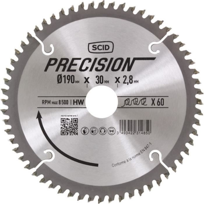 Lame au carbure pour scie circulaire coupe fine ø 190 mm 60 30 2,8