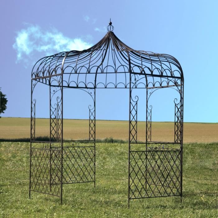 Gloriette Tonnelle en Fer de Jardin Ronde Marron ø250 cm Pergola 14303-Tonnelle