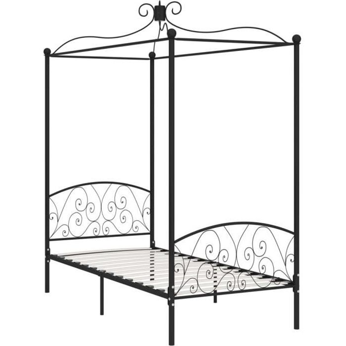 Jardin - Lit adulte à baldaquin - Lit enfant Lit pour 1 personnes Structure de lit Classique Noir Métal 90 x 200 cm Ancien 13469