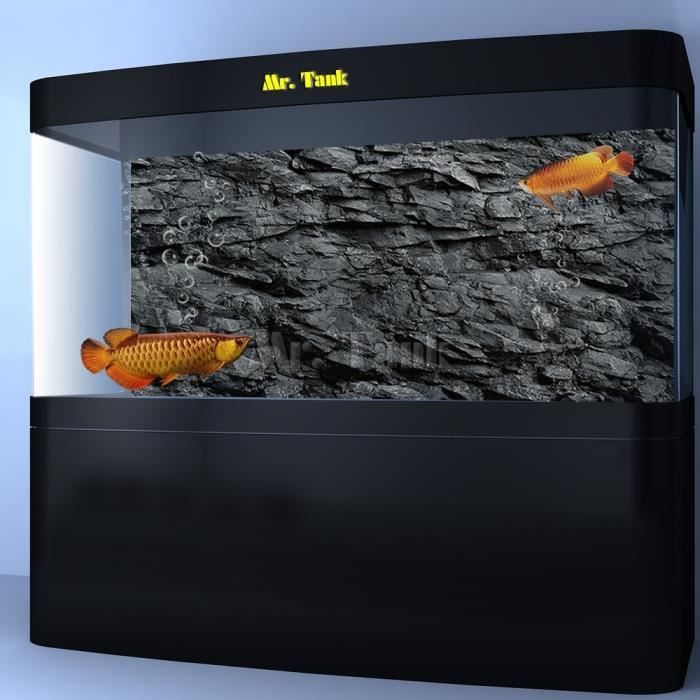 Décorations aquarium,Mr.Tank 3D effet pierre noire Texture Aquarium fond affiche HD pierre de roche auto adhésif - Type 48x23 inch
