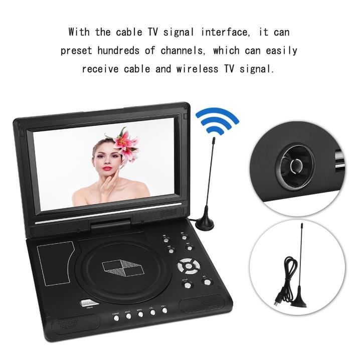 Tbest lecteur DVD portable Portable HD 9.8 `` écran LCD lecteur DVD jeu lecteur TV récepteur radio FM avec prise ue