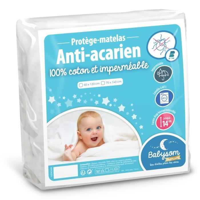 Babysom - Protège Matelas Bébé Anti-acarien - 70x140 cm - Alèse imperméable Souple et Silencieuse - Bouclette 100% Coton - Oeko-Tex®