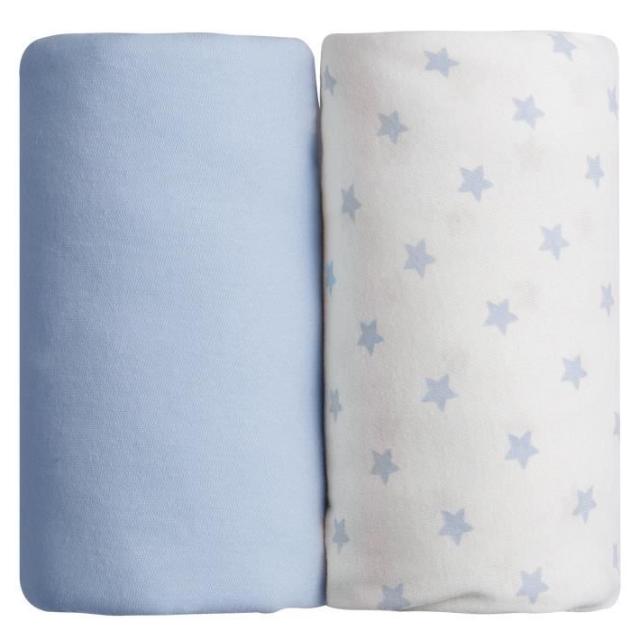 Babycalin - Lot de 2 draps housse bleu - 60x120 cm