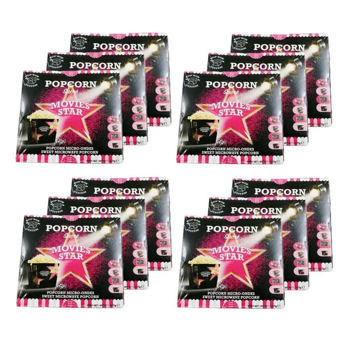Movies Star - Lot 12x Popcorn sucré micro-ondes - Boîte 100g