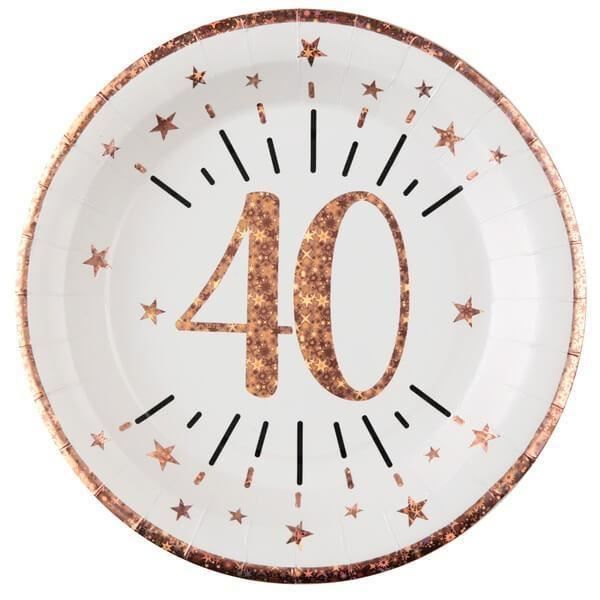 Assiette anniversaire 40 ans blanche et rose gold 22.5cm (x10) REF/7348 Matière carton