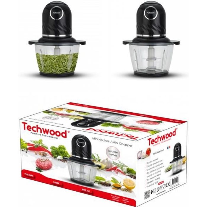 Mini Hachoir 800mL - 300W - 4 Lames en Inox Bol, Double Lames et Couvercle lavable en machine